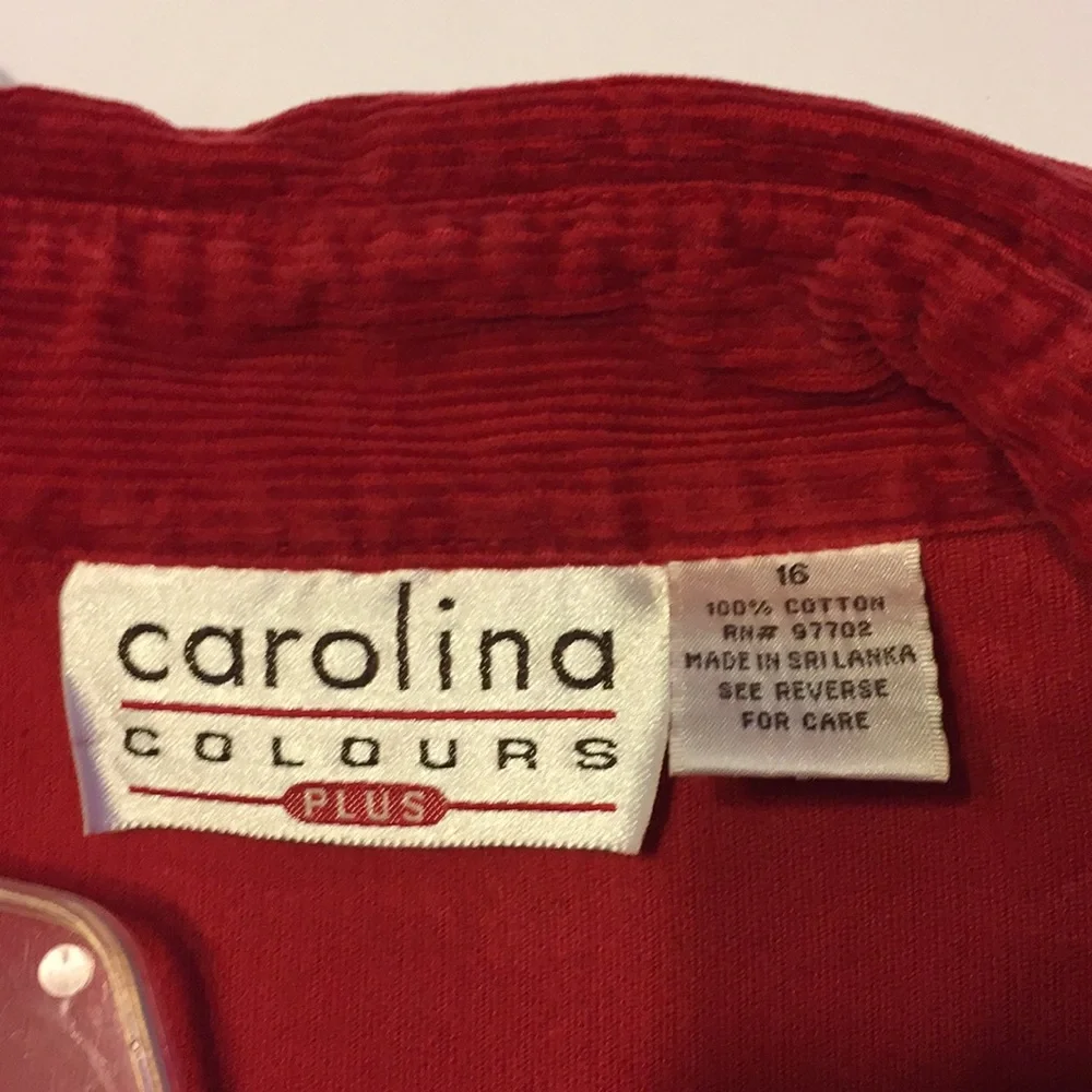 Carolina Colours Plus Red Corduroy Button Up Shirt Size 16